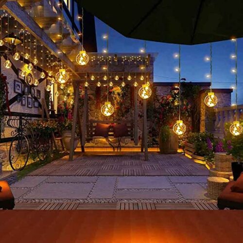 LED Wishing Ball Curtain String Light |Fairy Garland Lights For Window, Bedroom, Garden | Festive Decorative Hanging Wall Lights (Warm White) - Image 3