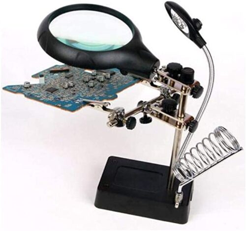 Helping Hand Magnifier With Soldering Iron Stand Led Crocodile Clips Ac/dc Power