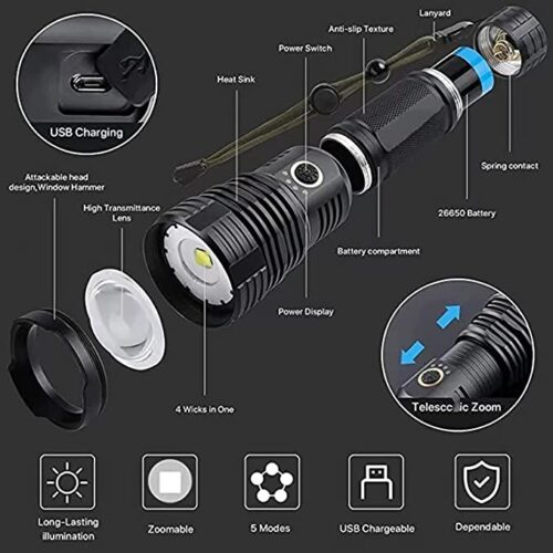 Rechargeable LED Torch Super Bright with 5 Light Modes - Image 7