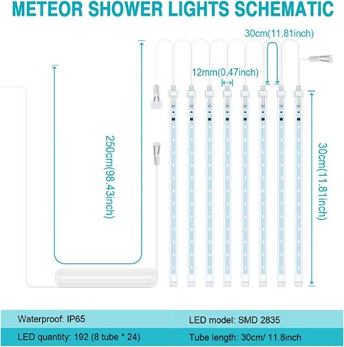 LED Falling Raindrop Light 192 LEDs 11.8 inch 8 Tubes Outdoor (White) - Image 6