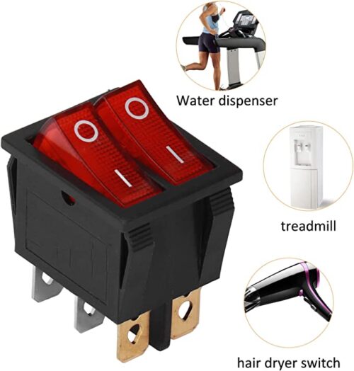 Rocker Switch, 2 Level 16A/20A Corrosion Resistant 2 Position 6 Pin Boat Type Switch 125V/250V with Light