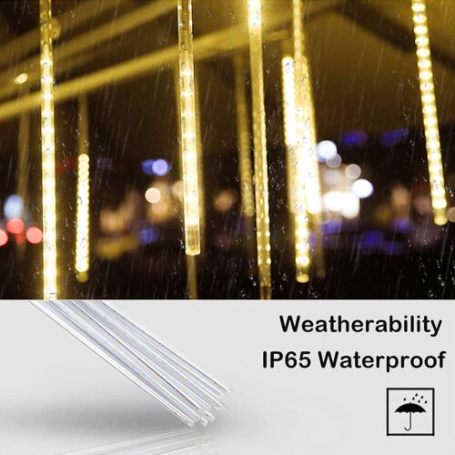 LED Shower Rain Lights with 8 Tubes 288 LEDs Falling Rain Drop String Light Warm White - Image 3