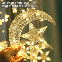 Ramadan Decorations Moon Star for Home,Warm White, Crystal