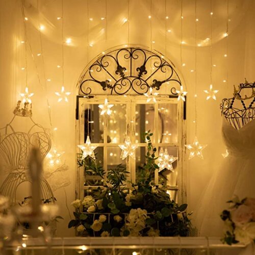 Warm White LED Star Lights, Curtain String Lights - Image 4