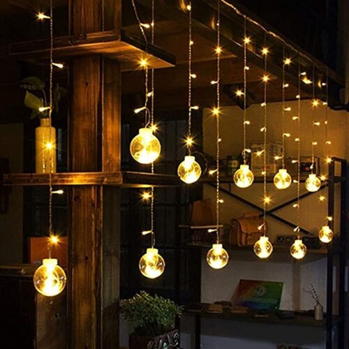 LED Wishing Ball Curtain String Light |Fairy Garland Lights For Window, Bedroom, Garden | Festive Decorative Hanging Wall Lights (Warm White)