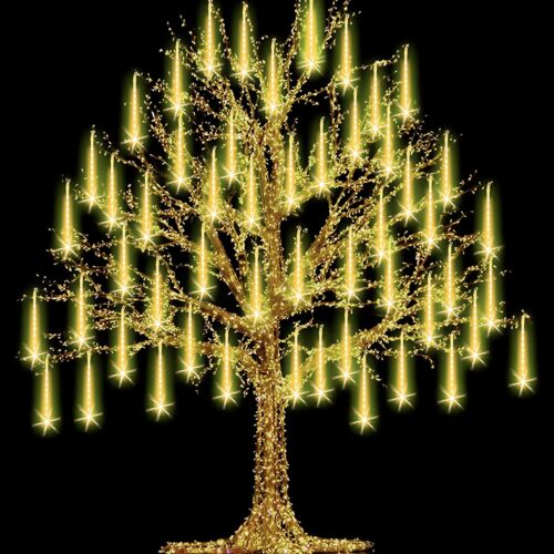 LED Shower Rain Lights with 8 Tubes 288 LEDs Falling Rain Drop String Light Warm White - Image 2