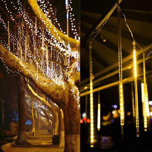 LED Shower Rain Lights with 8 Tubes 288 LEDs Falling Rain Drop String Light Warm White - Image 4