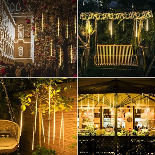 LED Shower Rain Lights with 8 Tubes 288 LEDs Falling Rain Drop String Light Warm White