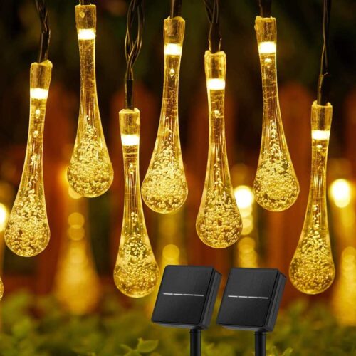 20 led Water Drop string solar decorative lights wholesale holiday lighting decoration lights outdoor (Warm White))