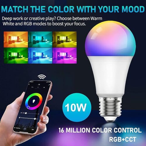 Smart Led Bulb E27 Remote Control Color Adjustable Light Works With Amazon Alexa/Echo Google Home 190V/240V 10W 3000K 800Lm, Wi-Fi