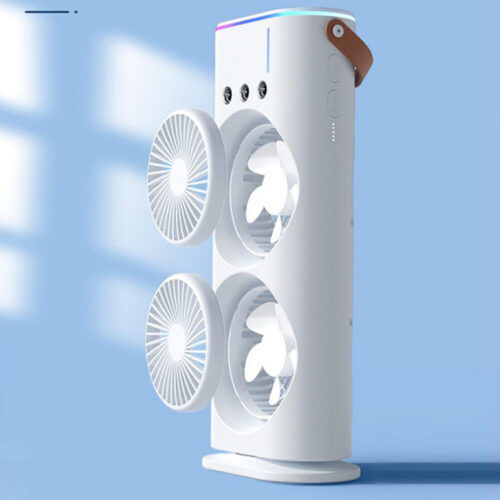 Dual Fan Mist Cooler with Full Rotation and USB Rechargeable | Multiple Speed | Settings Ideal for Home and Travel Cooling Convenience with Soothing LED Lightings