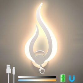 Battery Wall Light LED Dimmable Wall Lamp Wireless Indoor Wall Lamp Magnet with Touch Switch 3 Color Temperatures for Living Room Bedroom Staircase Hallway Rechargeable Wall Lights, White