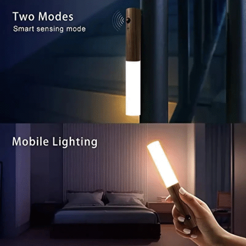 Motion Sensor LED Night Light – Rechargeable Wooden Wall Sconce - Image 4