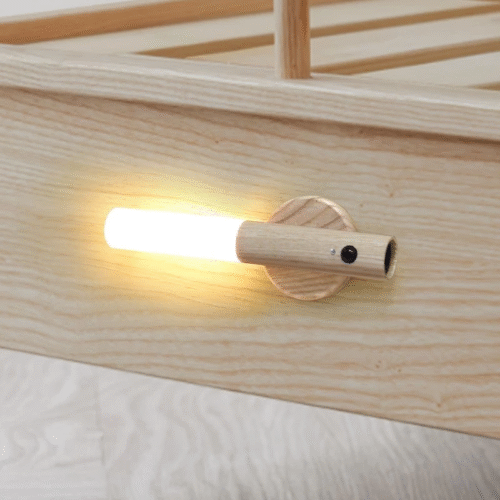 Motion Sensor LED Night Light – Rechargeable Wooden Wall Sconce - Image 3