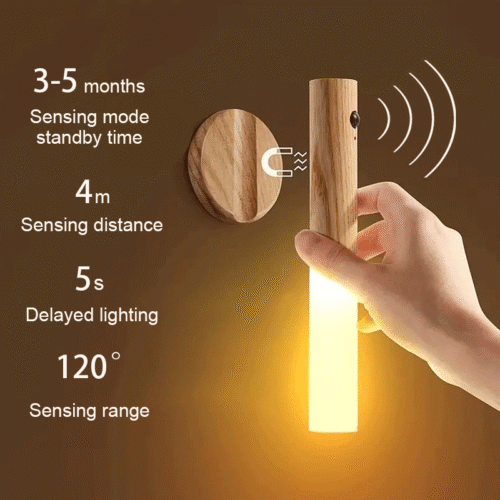 Motion Sensor LED Night Light – Rechargeable Wooden Wall Sconce - Image 5