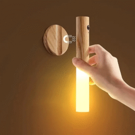 Motion Sensor LED Night Light – Rechargeable Wooden Wall Sconce