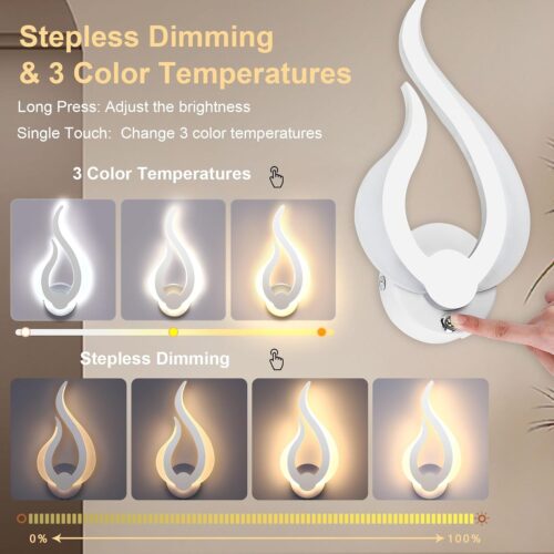 Battery Wall Light LED Dimmable Wall Lamp Wireless Indoor Wall Lamp Magnet with Touch Switch 3 Color Temperatures for Living Room Bedroom Staircase Hallway Rechargeable Wall Lights, White - Image 8