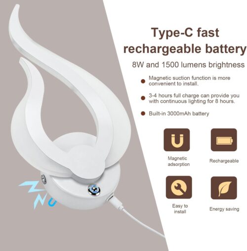 Battery Wall Light LED Dimmable Wall Lamp Wireless Indoor Wall Lamp Magnet with Touch Switch 3 Color Temperatures for Living Room Bedroom Staircase Hallway Rechargeable Wall Lights, White - Image 7