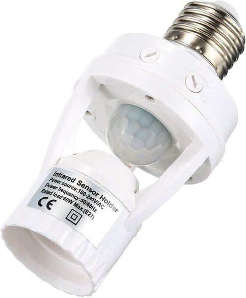 360 Degree Detection PIR Infrared Motion Sensor E27 LED Light Lamp Base Holder Bulb Socket Day & Night 2 Modes