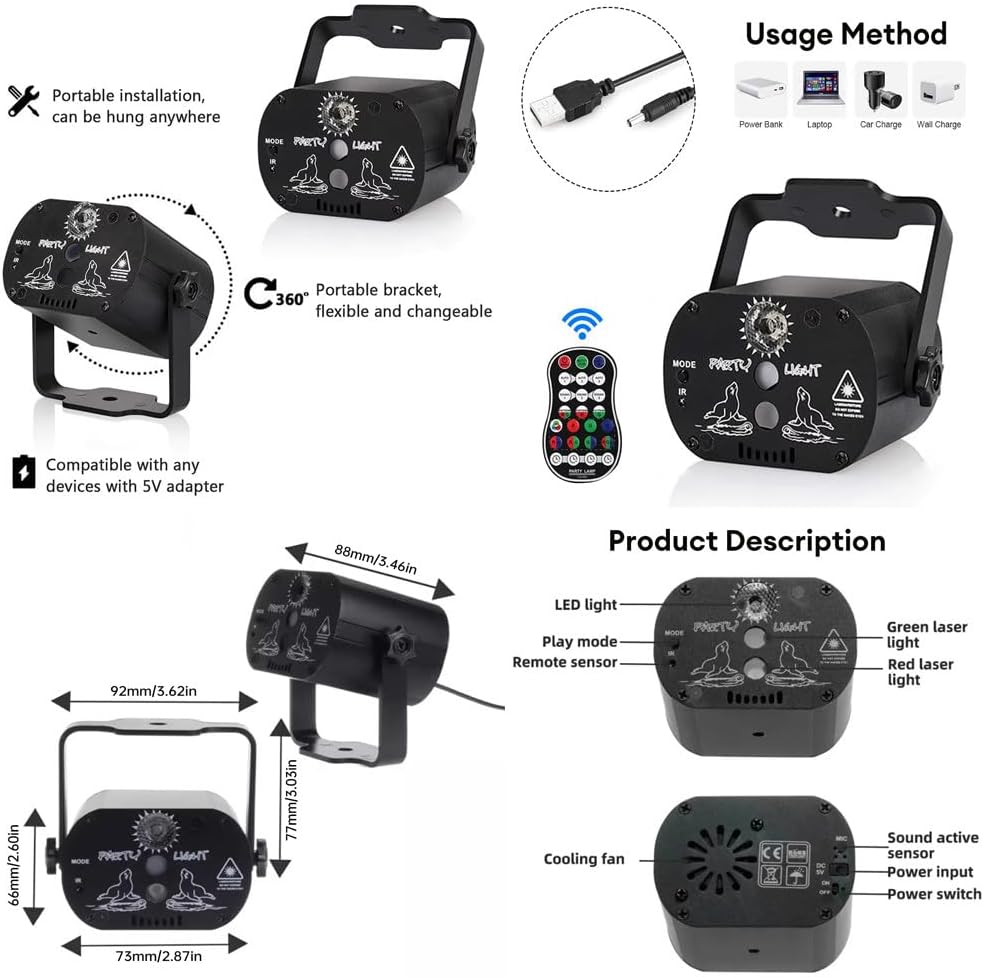 Dj Disco Stage Party Lights,Voice Control/Remote Control,60 Pattern Lighting Effects,Usb Charging,With Timing Function,For Christmas,Halloween Decorations,Disco,Party,Birthday,Wedding - Image 2