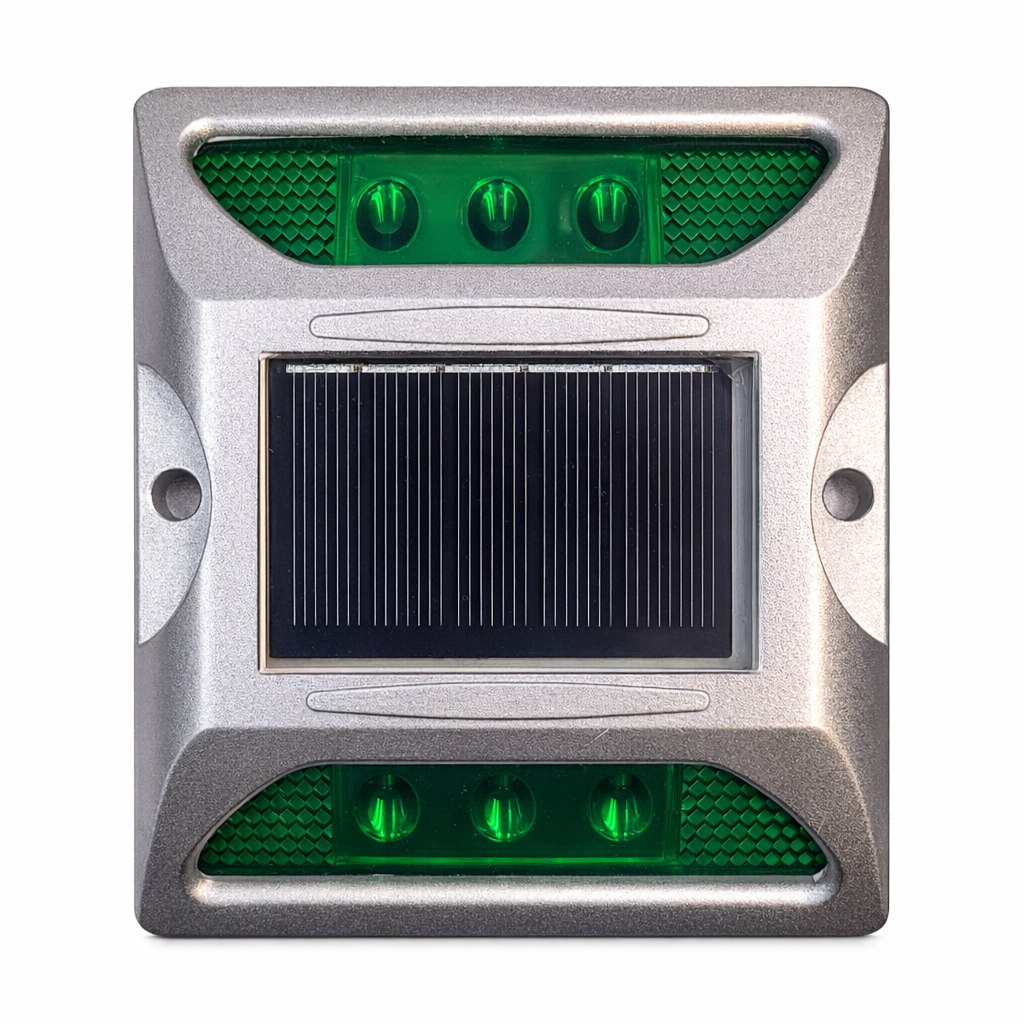 Green solar powered LED garden and landscape path marker